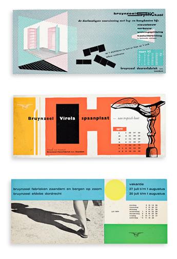 ZWART, PIET. Lot of 22 Bruynzeel Calendar Blotters. Leiden, 1938-1966.